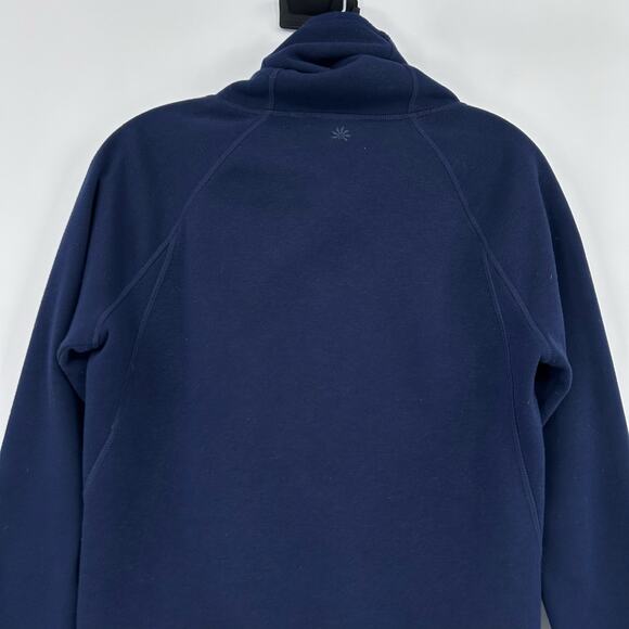 Athleta Hurdle Wrap Neck Pullover Navy Blue Kangaroo Pocket Wool Blend Womens S - Picture 9 of 11